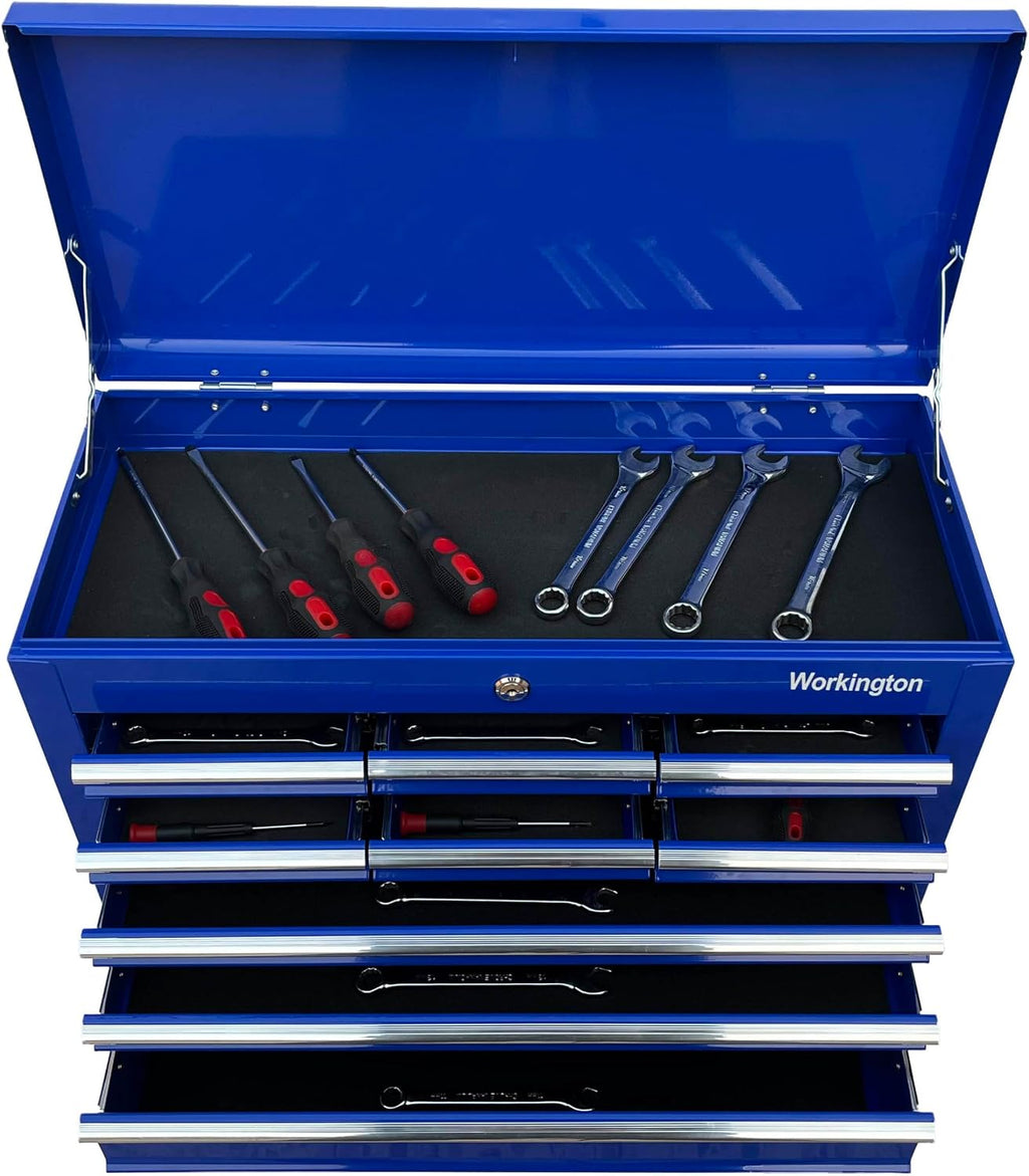 Workington Portable Metal Tool Chest with 9 Drawers, 24' 9-Drawer Tool Chest Cabinet with Ball Bearing Drawer Slides, Steel Tool Storage Box Organizer 4006 Blue