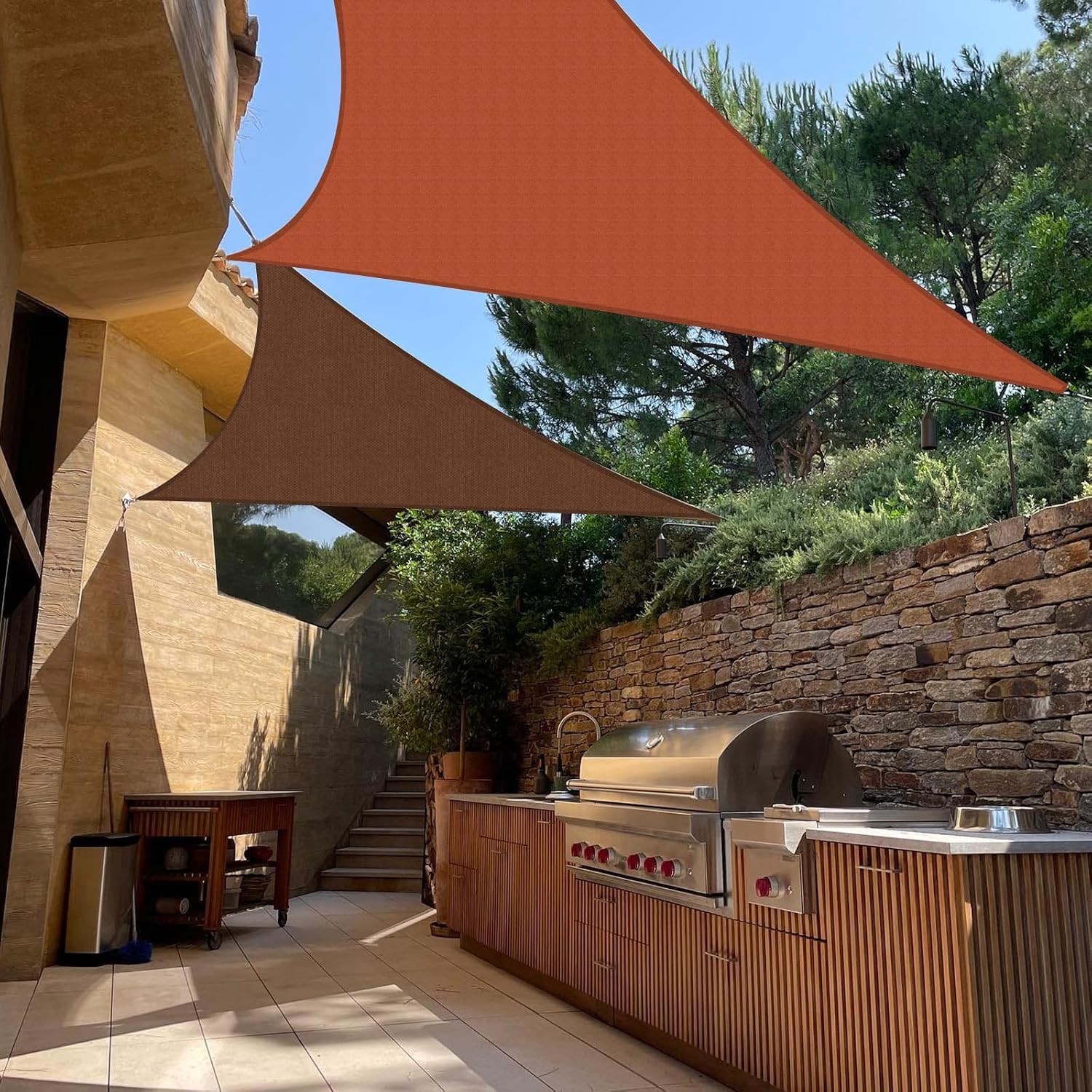 Terylene Waterproof Sun Shade Sail UV Blocker Sunshade Patio Equilateral Triangle Knitted 220 GSM Block Fabric Pergola Carport Awning 12' x 12' x 12' in Color Iron Red