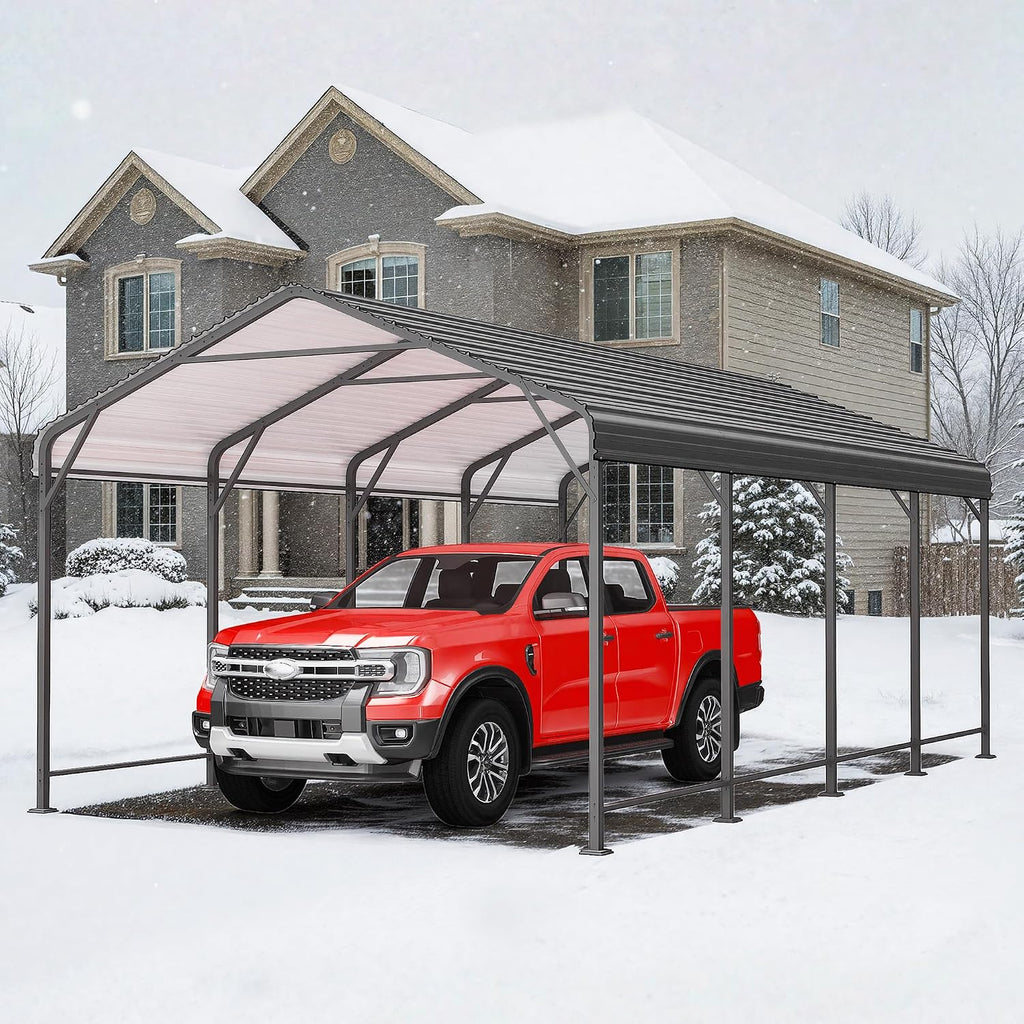 Wisteria Lane 12x20FT Metal Carport, Heavy Duty Carport Canopy with Reinforced Frame and Base for All-Weather, Outdoor Garage Car Port for Boats, Tractors, Pickup Trucks or Party, Dark Gray