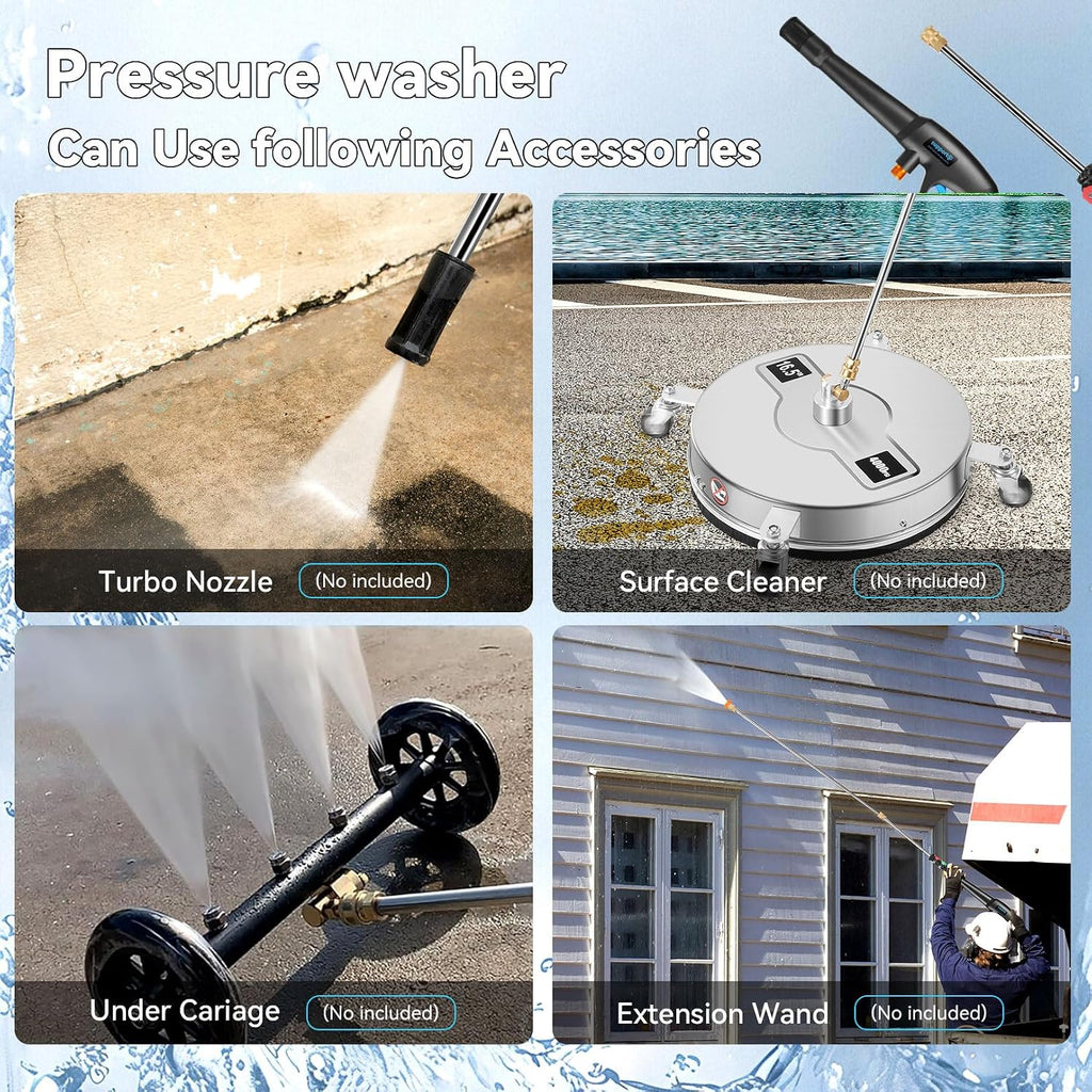 Pressure Washer 5000 PSI Adjustable Pressure, Power Wahser Powered with 33ft Pressure Hose, 4 Nozzles and 500ml Foam Cannon, Cleaner Machine for Home, Car, Green