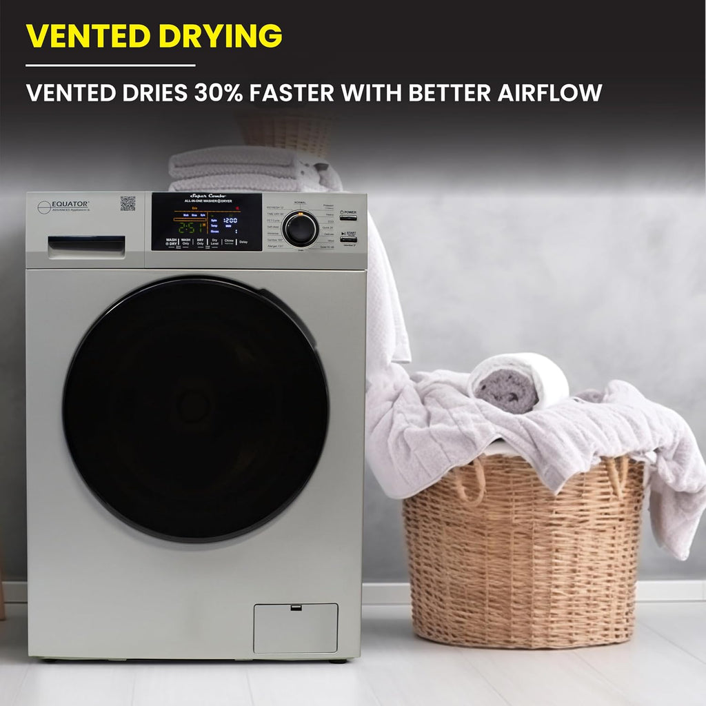 Equator All-in-One Washer Dryer VENTED-DRY 30% FASTER than Condense 15lb 110V in Silver