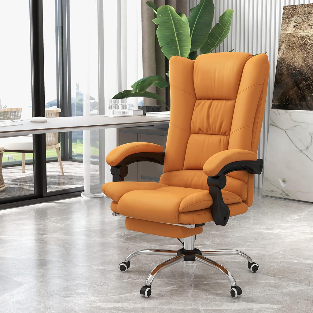 Vinsetto Executive Massage Office Chair with 4 Vibration and Heat, 3 Modes, PU Leather Swivel Chair with Adjustable Height, Reclining Back, and Footrest, Light Brown