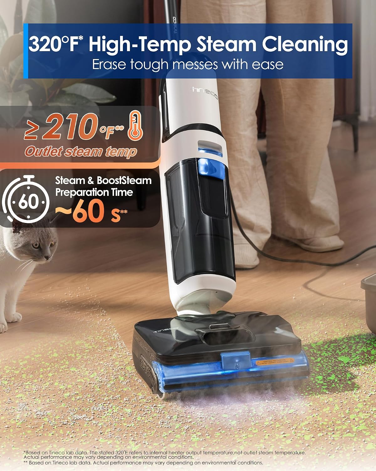 Tineco Corded 3-in-1 Wet Dry Vacuum Mop with Steam Function, FLOOR ONE S6 Stretch Steam, Tineco BoostSteam, 320℉ High-temp Steam Cleaning, 180° Lay-Flat, Anti-Tangle Design, One-Touch Self-Cleaning