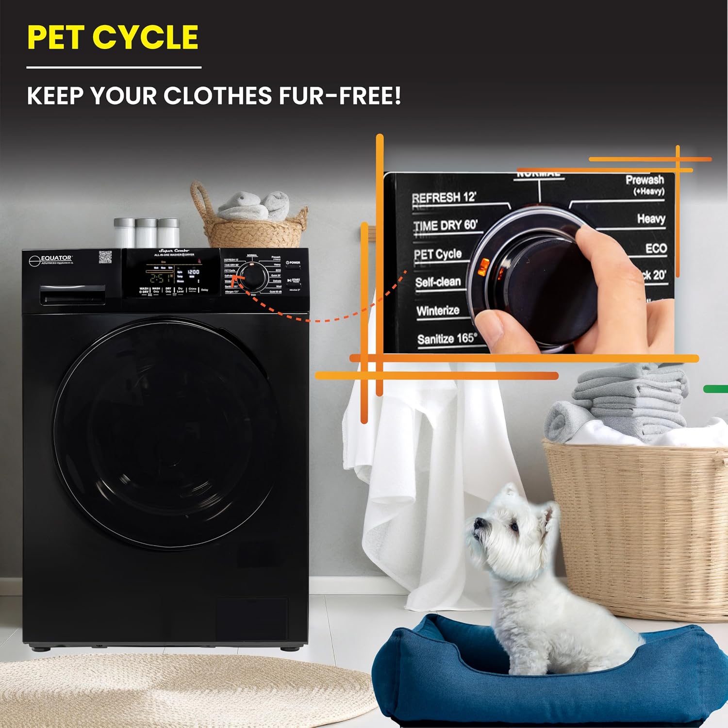 Equator All-in-One Washer Dryer VENTED-DRY 30% FASTER than Condense 15lb 110V in Black