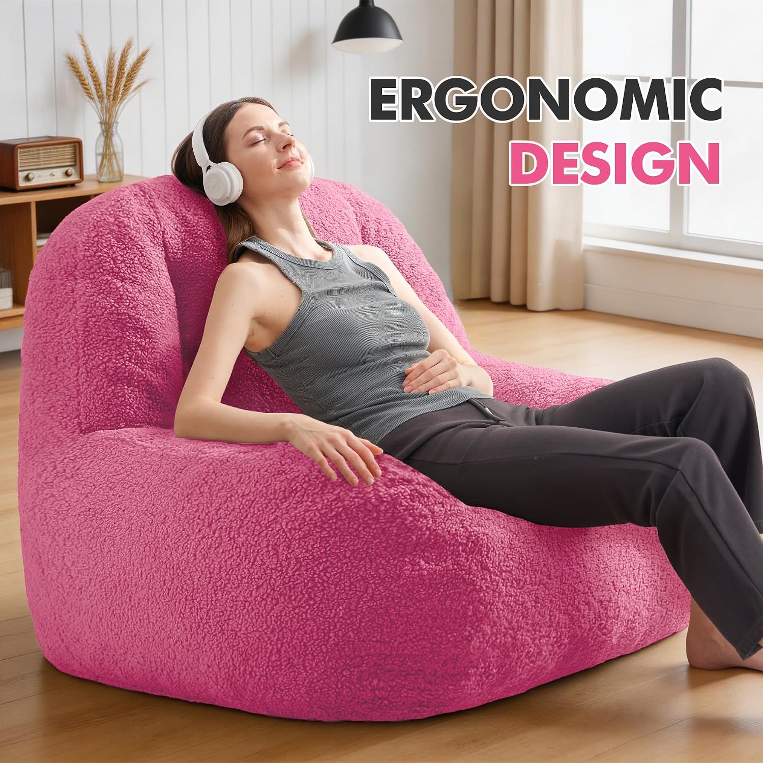 Homguava Bean Bag Chairs for Adults,Giant Beanbag Couch Adult Bean Bag Chair with Filler Included,Modern Lazy Sofa Comfy Chair for Living Room(Pink)