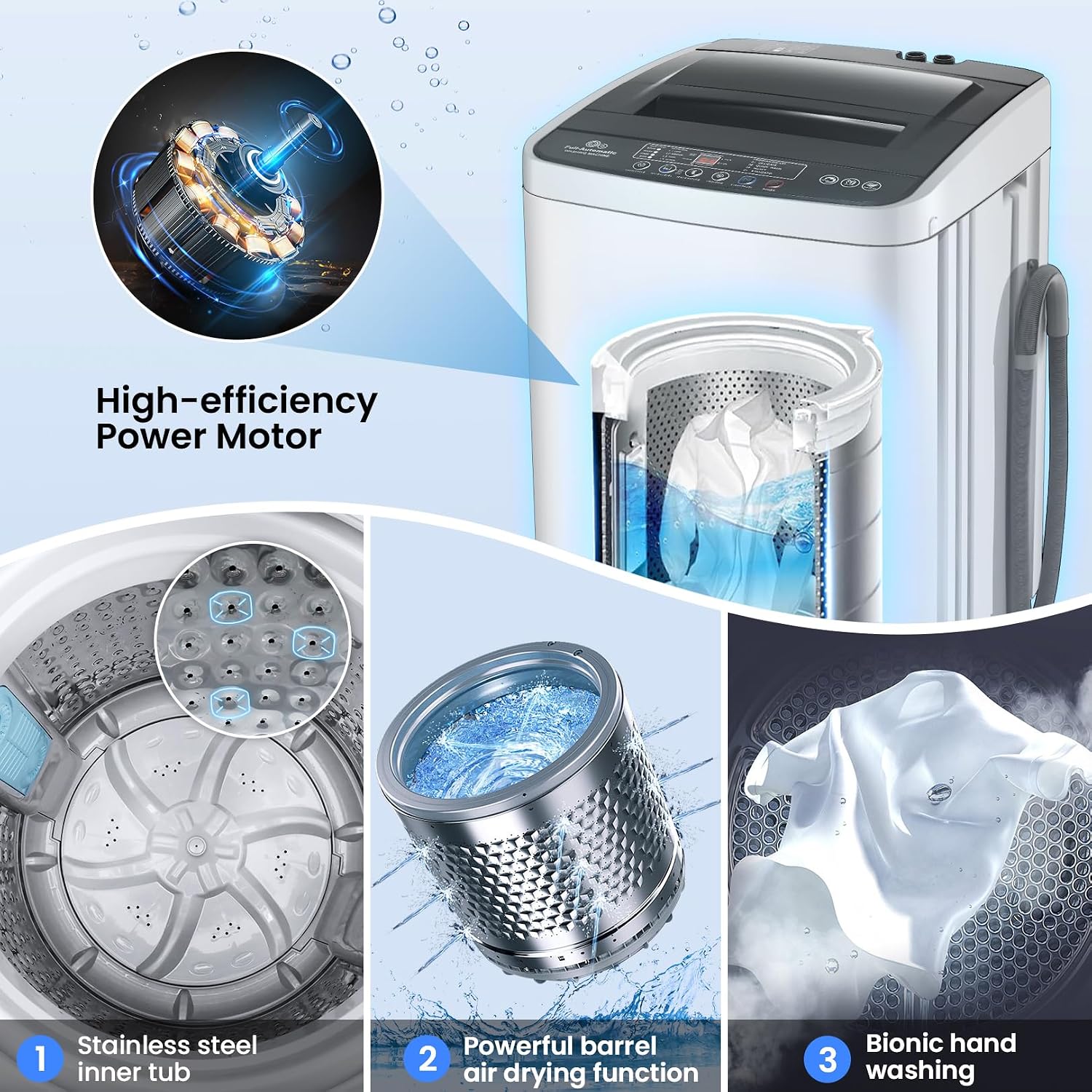 Nictemaw 20 lbs Portable Washing Machine, 2.8 Cu.ft Full Automatic Top Load Washer with 4 Programs, 4 Water Levels, 3 Temps, Drain Pump & LED Display, Compact Laundry Washer for Apartment, Dorm, RV