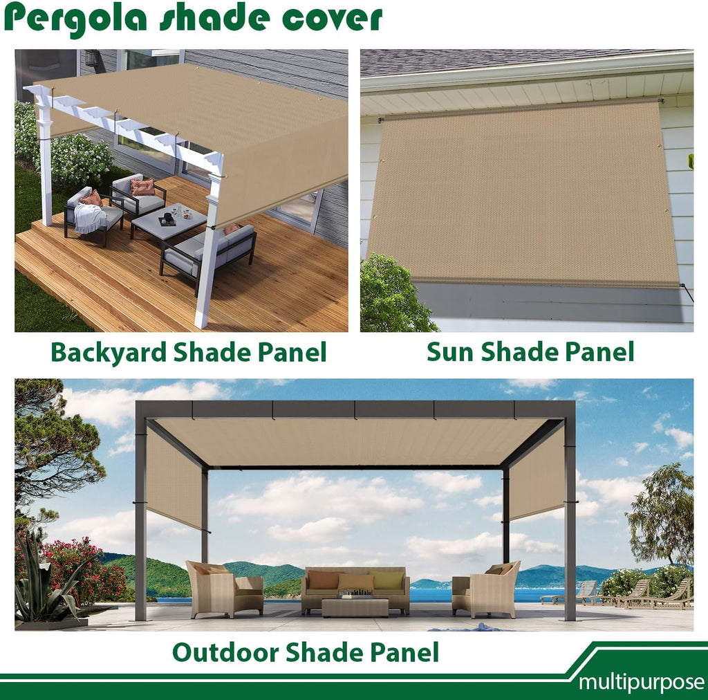 10' x 8' Universal Pergola Shade Cover with Grommets Weighted Rods, Sun Shade Cloth Outdoor Canopy Replacement Cover, Patio Awning for Porch, Backyard, Gazebo, Garden, Sand