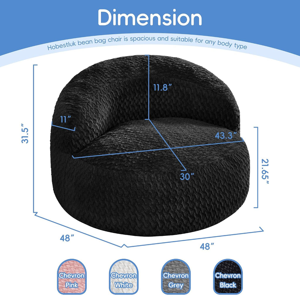 Hobestluk Bean Bag Chair Giant Bean Bag Chairs for Adults Big Bean Bag Chair with Memory Foam Filler Adults Large Beanbag with Faux Fur Cover for Bedroom (Chevron Black,Oversize)