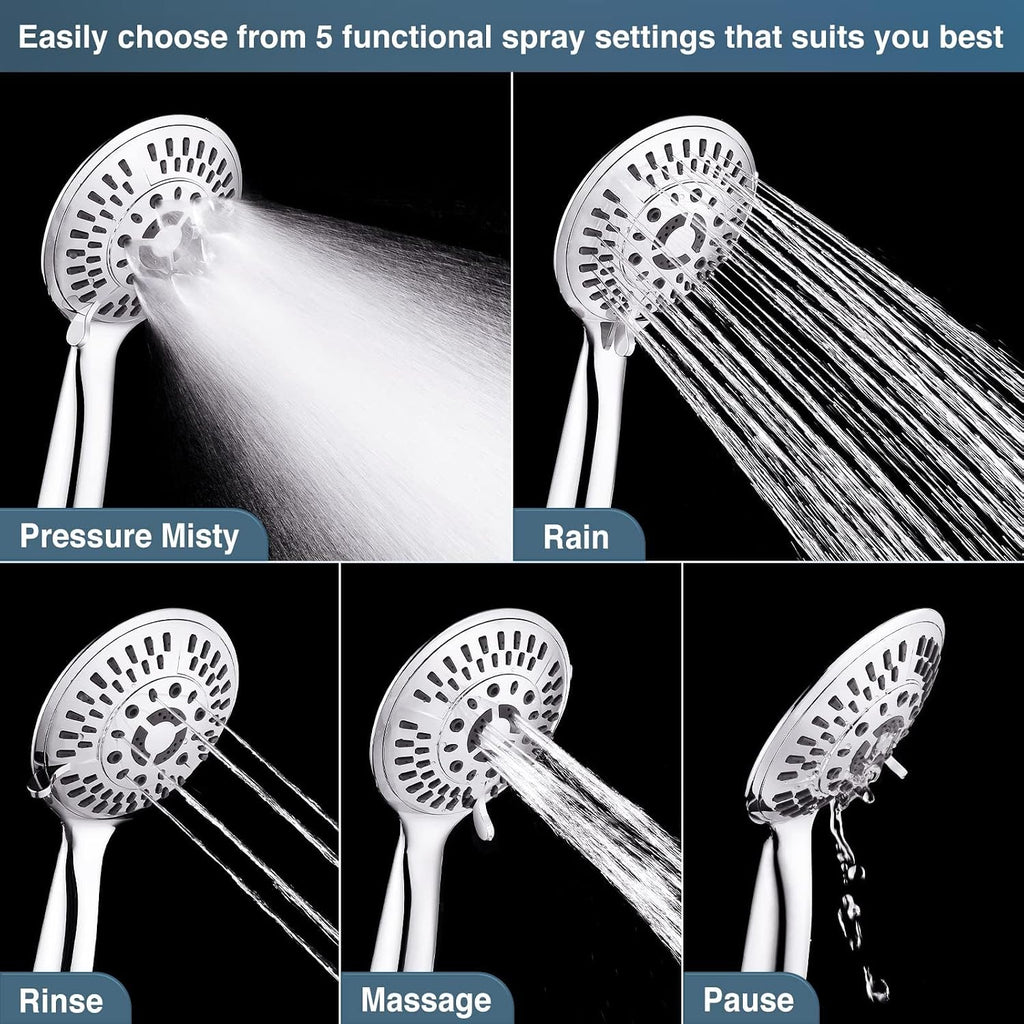 BRIGHT SHOWERS Rain Shower Head Combo with Solid Brass Slide Bar & Diverter, Dual High Pressure Shower Heads with 5-Setting Handheld, Adjustable Height, 60' Stainless Hose, Brushed Nickel
