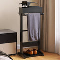 Wooden Valet Stand for Men, Clothing Valet Stand with Tray Organizer, shoe shelf and Hanging Suit, Freestanding Portable Coat Rack for Entryway, Bedroom, Office