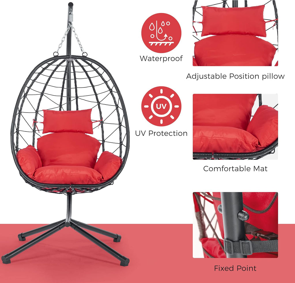 Egg Chair with Stand Indoor Outdoor Swing Chair Patio Wicker Hanging Egg Chair Hanging Basket Chair Hammock Chair with Stand for Bedroom Living Room Balcony