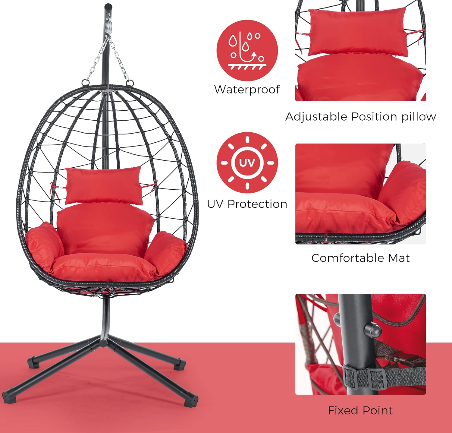 Egg Chair with Stand Indoor Outdoor Swing Chair Patio Wicker Hanging Egg Chair Hanging Basket Chair Hammock Chair with Stand for Bedroom Living Room Balcony