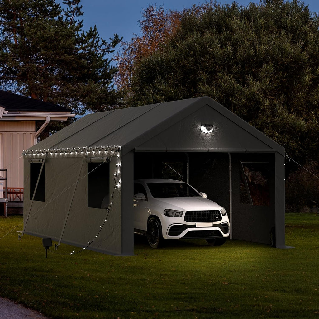Carports Canopy Heavy Duty, Portable Garage with Sidewalls (12x20, Grey)