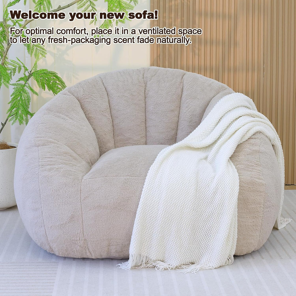 Giant Bean Bag Chair for Adults, Teens and Kids, Cozy Fluffy Corduroy Beanbag Chair with Filler, Large Floor Lounge Sofa for Living Room, Bedroom, Dorm, Gaming and Reading(L-Champagne)