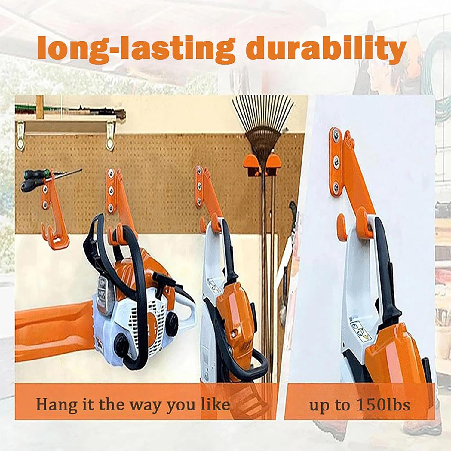 Chainsaw Hanger, 6 Pack Heavy Duty Chainsaw Holder Wall Mount, Garage Shop Organization and Storage Shed Organizer Weed Eater Hanger Backpack Blower Rack Yard Maintenance Must Haves