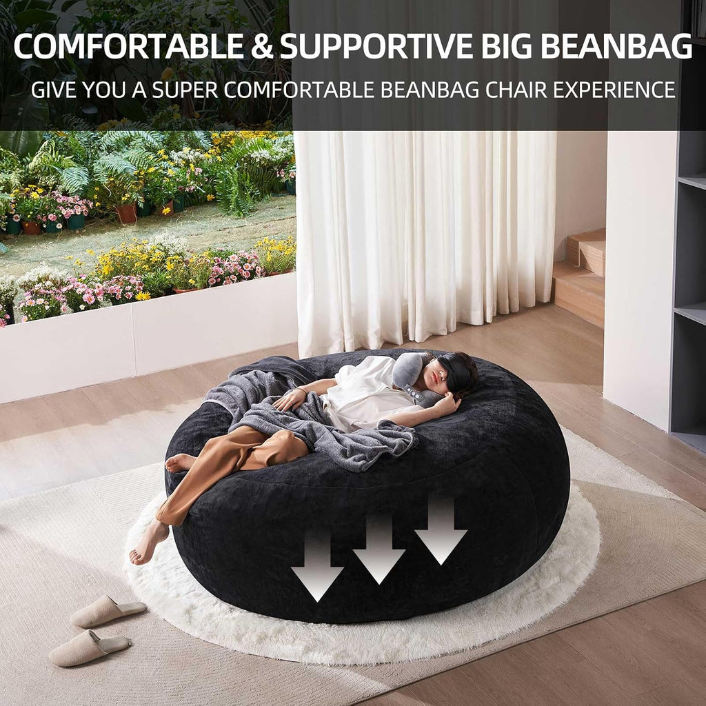 Extra Large Bean Bag Chairs for Adults 6FT Bean Bags with Filler Included Memory Foam Chair Soft and Comfortable Giant Bean Bag, Suitable for Bedroom, Dormitory Gaming and Gaming Chairs(Black)