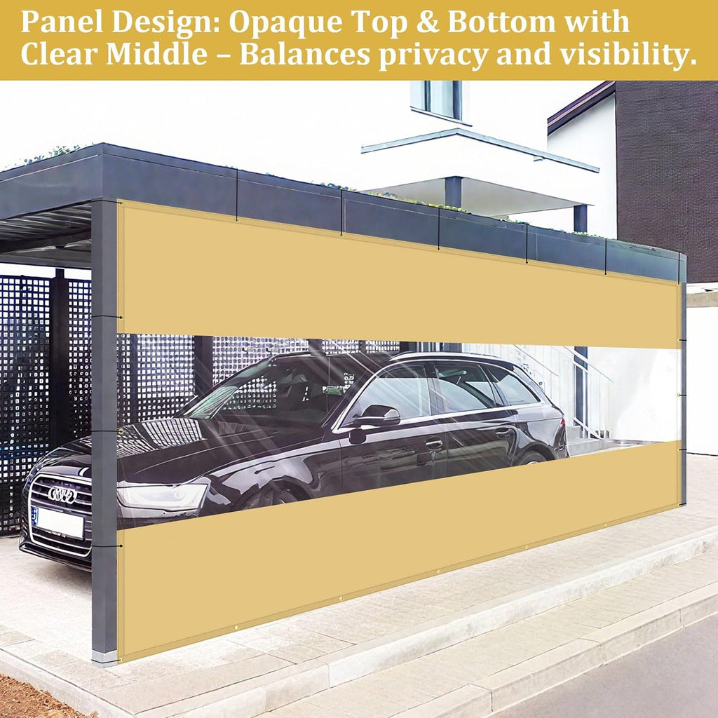 Shade&Beyond Outdoor Vinyl Curtain, 10'W x 16'L Heavy Duty Clear Tarp with Grommets Waterproof, Privacy Clear Panel UV-Resistant for Pergola Gazebos Porch Enclosure Patio(Customized Size, Beige)