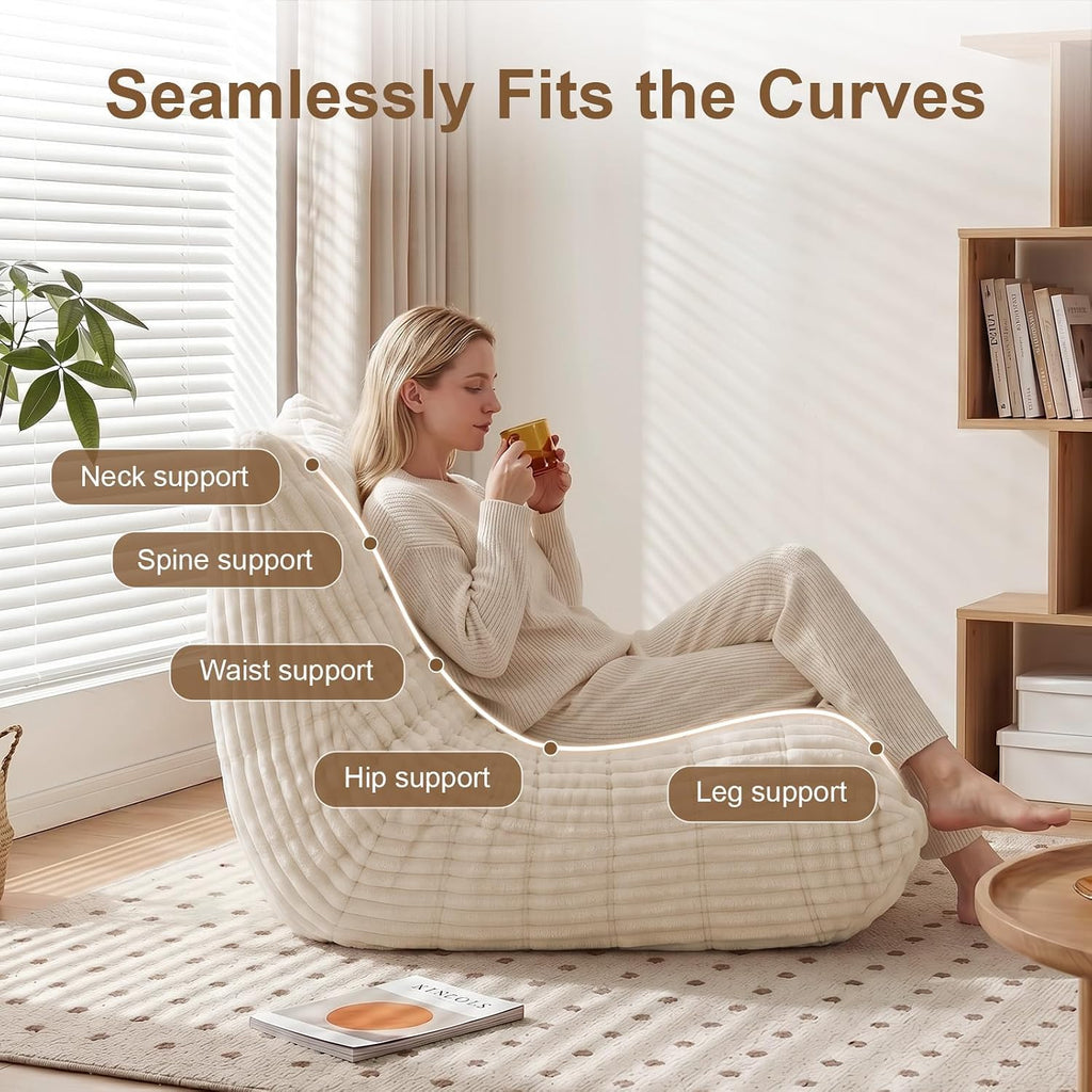 Bean Bag Chair with Lumbar Pillow, Gaint Bean Bag Chairs for Adults, Oversized Corduroy Beanbag Chair with Memory Foam Filled, Lazy Floor Sofa for Reading Gaming Living Room Bedroom (Beige)