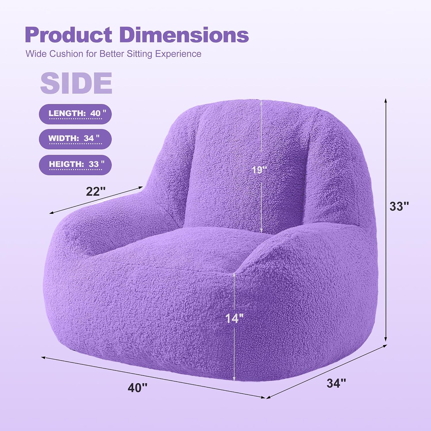 Homguava Bean Bag Chairs for Adults,Giant Beanbag Couch Adult Bean Bag Chair with Filler Included,Modern Lazy Sofa Comfy Chair for Living Room(Purple)