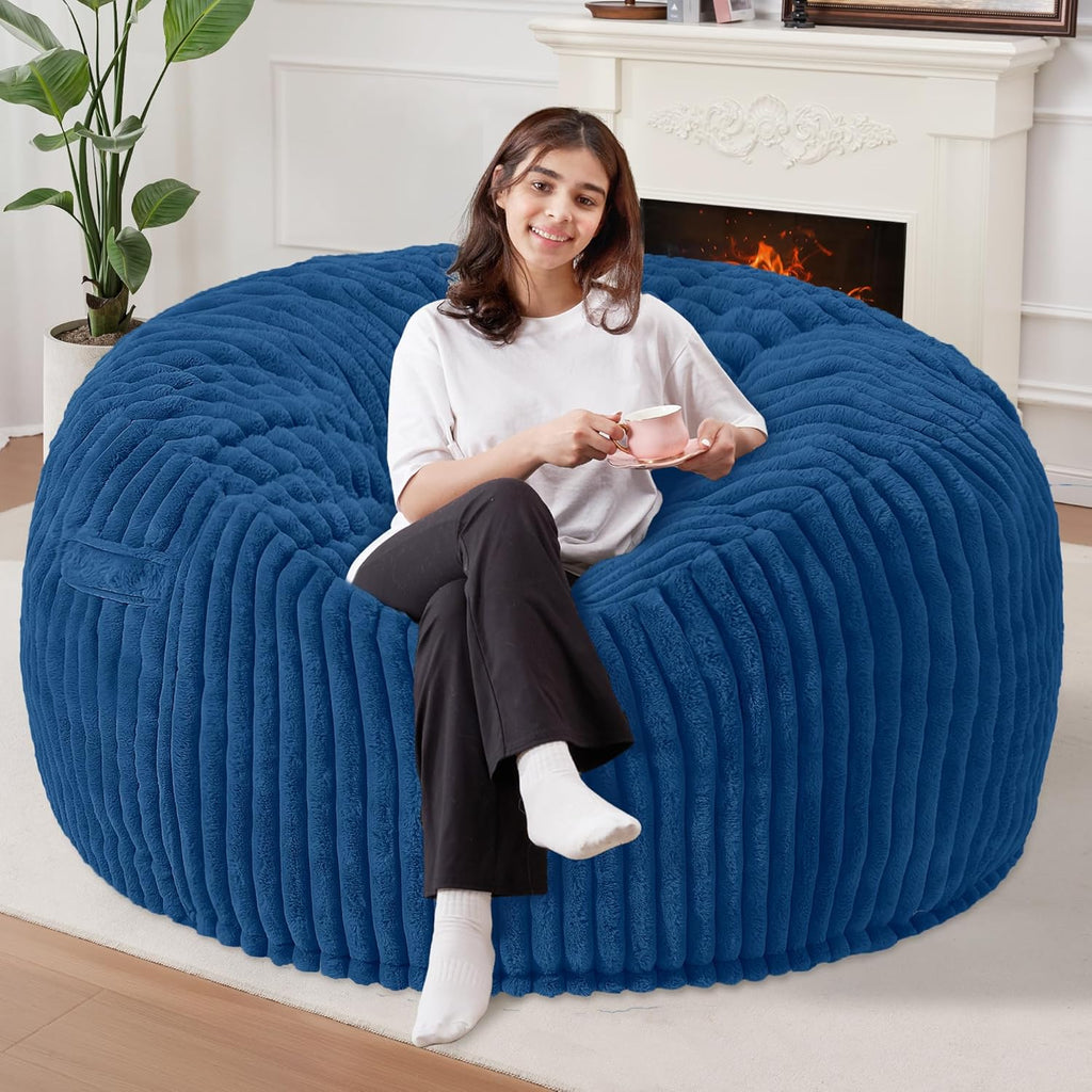 Homguava 5 FT Bean Bag Chair,5' Big Bean Bag,Giant Bean Bag Chairs for Adults with Memory Foam Filled,Comfy Large Beanbag Chairs Soft Bean Bag Sofa with Dutch Corded Plush Cover-Blue