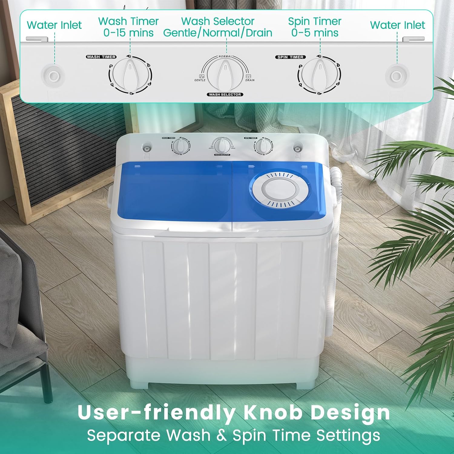 Auertech 28 Lbs Portable Washing Machine, Portable Washer for Apartment with 18 Lbs Washer, 10 Lbs Spinner, Mini Compact Top Load Washing Machine for RV Dorm