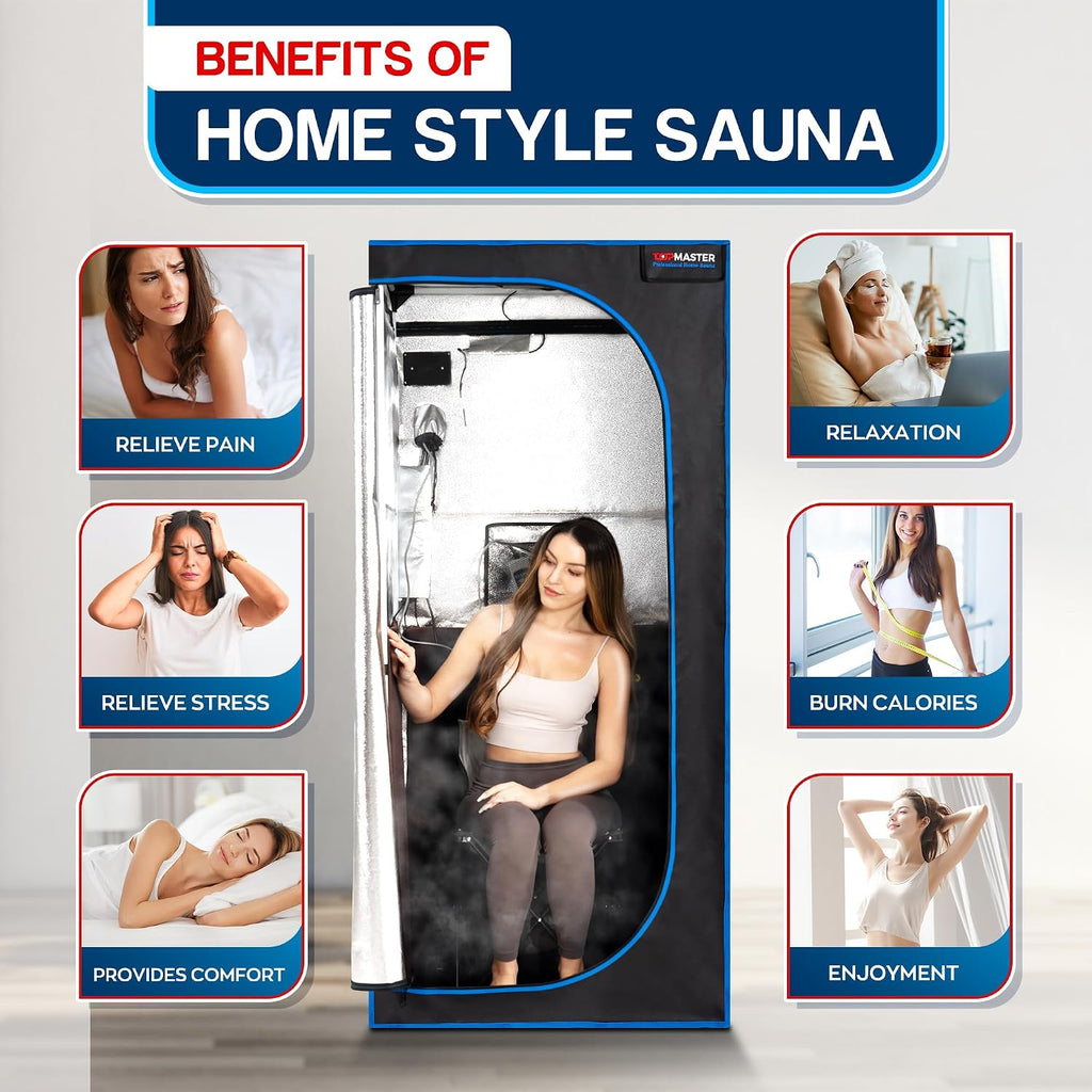 TopMaster Foldable Sauna Infrared, Portable Sauna for Home, Sauna Tent Sauna Box, Indoor Portable Sauna, Zip Up Sauna Room with 1300W Power, Max 140°F Sauna, Black