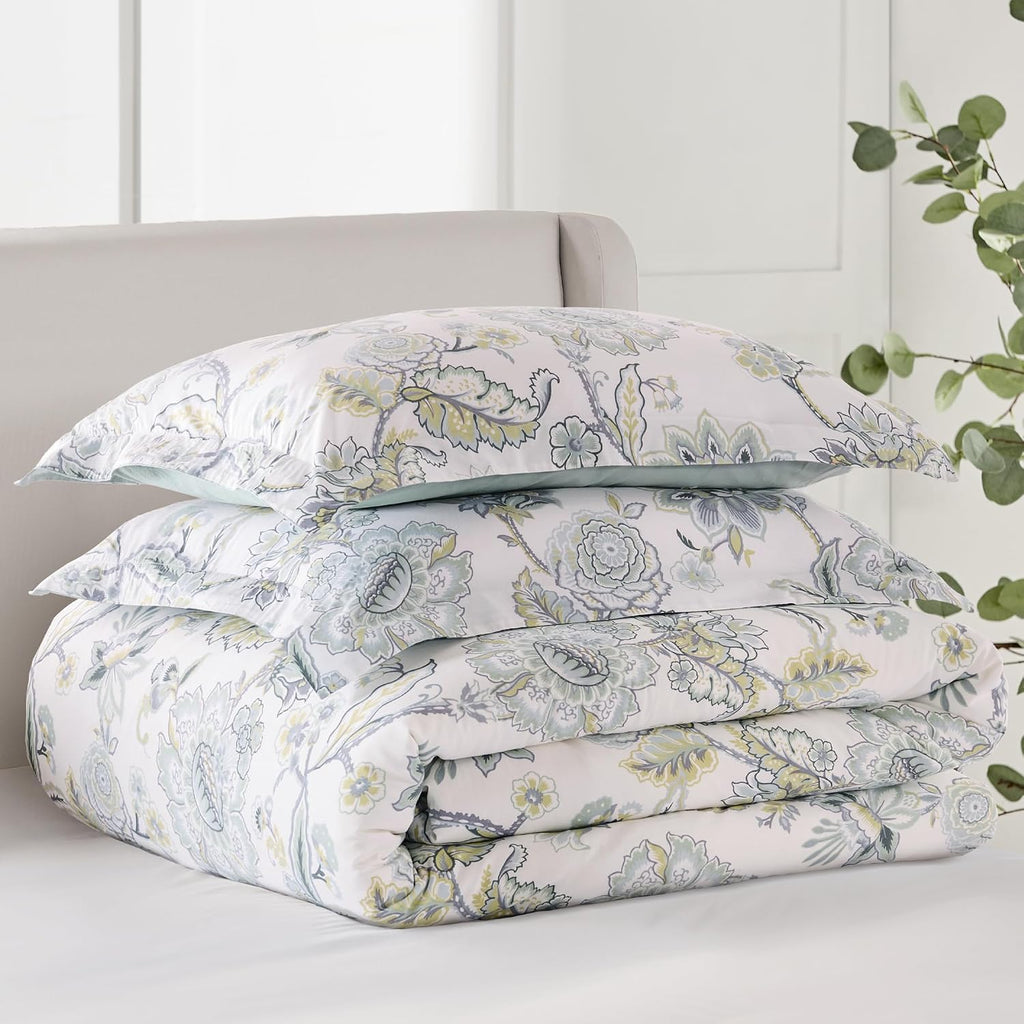 Levtex Home Ophelia Spa Reversible Twin/Twin XL Comforter Set (68x88in) with 1 Pillowcase (26x20in) - Bedding - Blue, Yellow, White - Rayon Twin Size Comforter Set - Lightweight, Soft, Pre-Washed