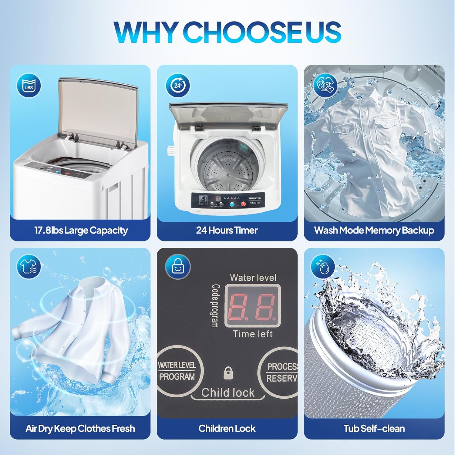 ROVSUN 1.8CuFt Portable Clothes Dryer and 17.8LBS Full-Automatic Washing Machine Set, Compact Laundry Washer and Dryer Combo Set with Stainless Steel Inner Tub, for Apartment, Dorms, Home