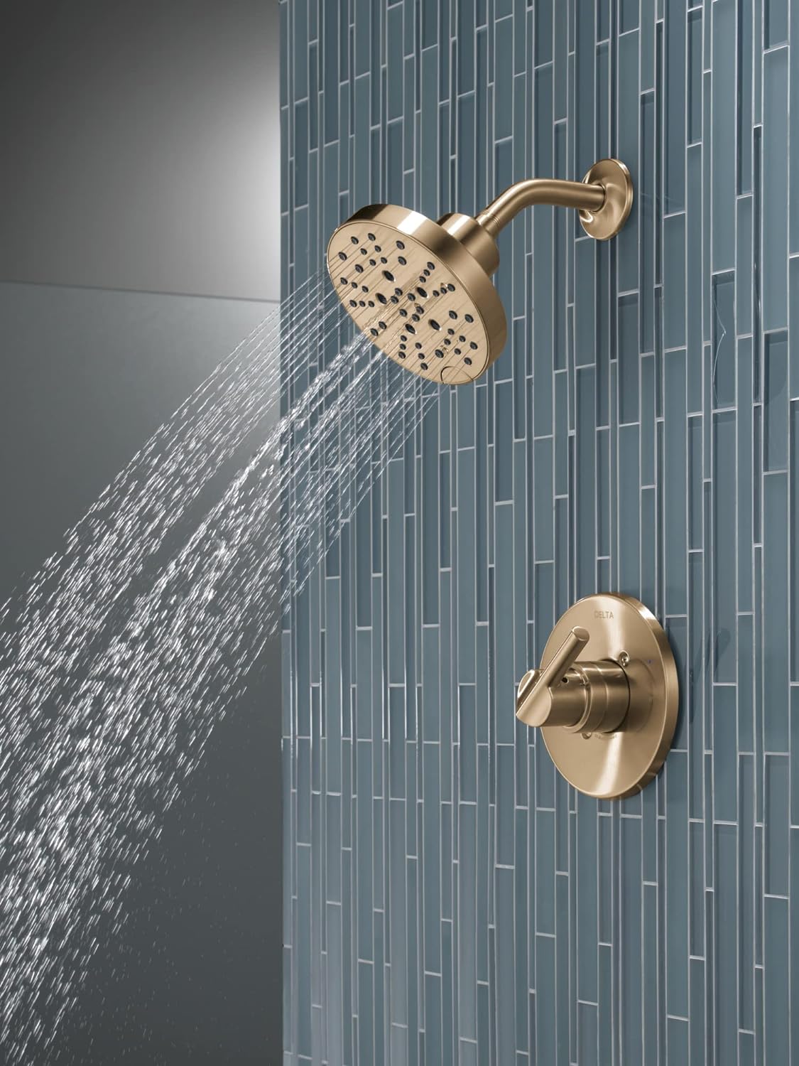 Delta Nicoli 14 Series H2Okinetic Shower Faucet Set, Brushed Gold Shower Head and Handle Set, Valve Trim Kit, Champagne Bronze 142749-CZ (Shower Valve Included)