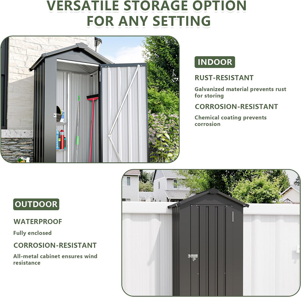 Metal Garden Storage Shed with Lockable Door, Garden Tool Shed with Adjustable Shelves (Black)