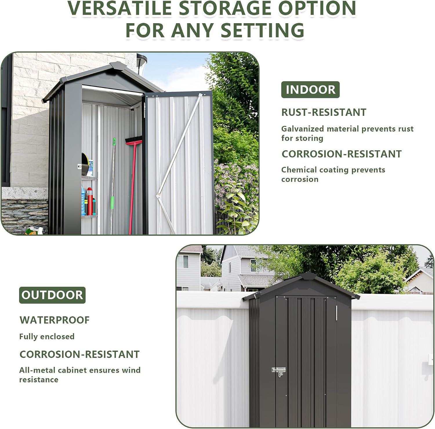 Metal Garden Storage Shed with Lockable Door, Garden Tool Shed with Adjustable Shelves (Black)