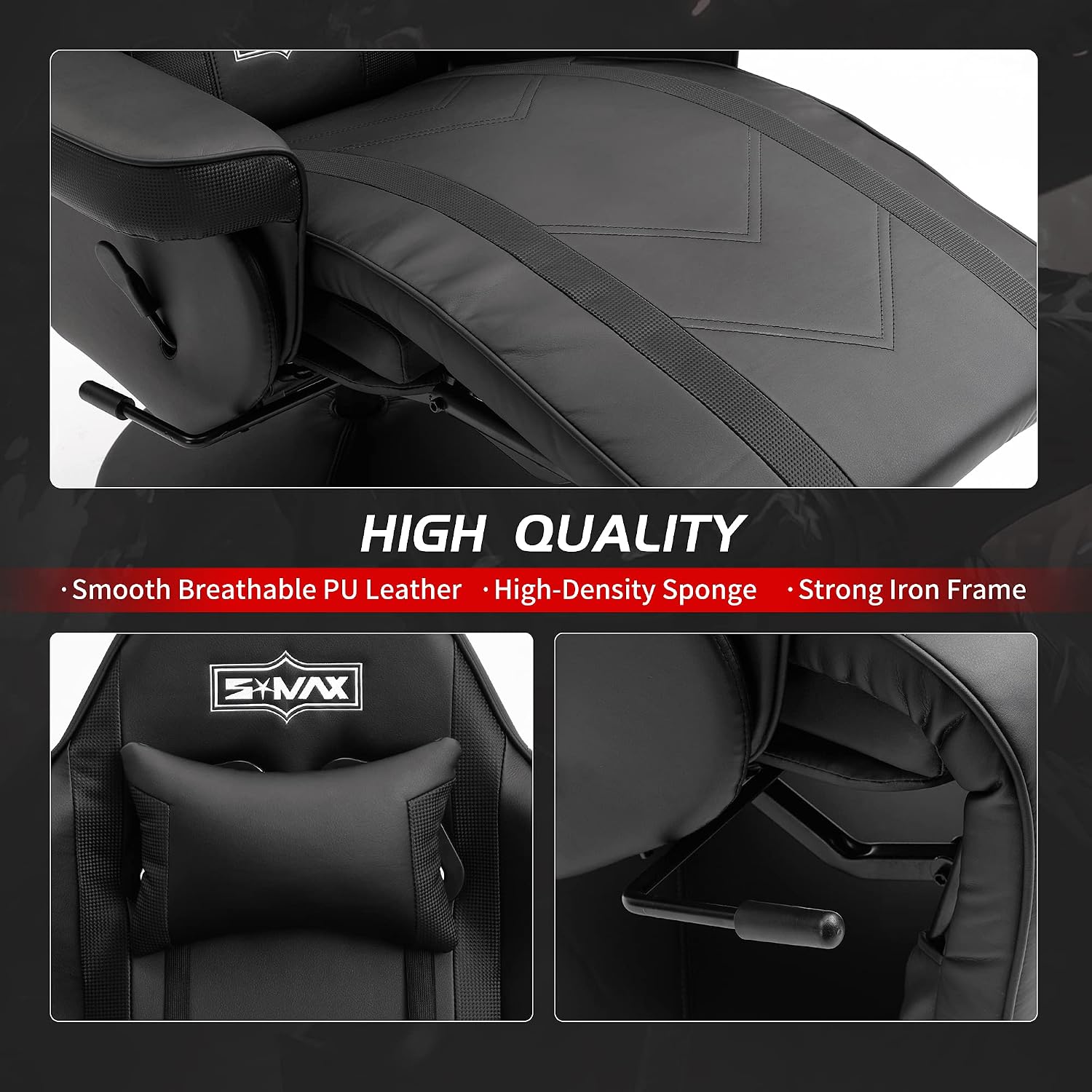 S*MAX Gaming Recliner Chair for Adults Higher Back and Wider Lumbar Support Swivel PU Leather Gaming Chair with Footrest Larger Cup Holder Black X Large