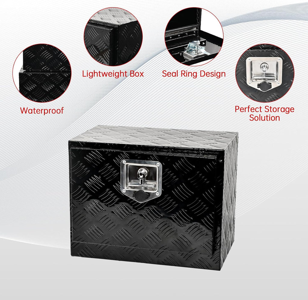 18'' Inch Aluminum Underbody Truck Box with T-Handle Latch,14 x 12 x 18 Inch Underbed Toolbox With Durable Lock Silver For Storage And Organization