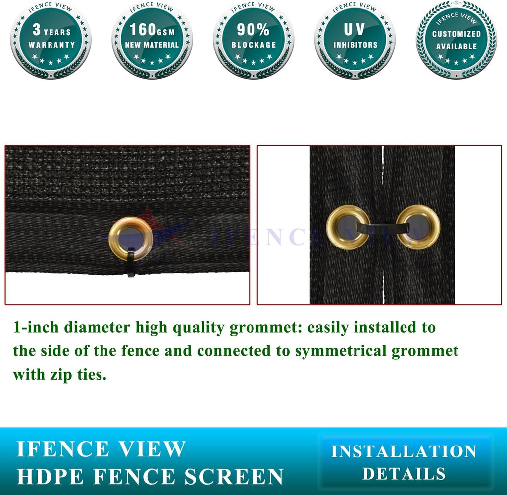 Ifenceview 20' x 12' Black Fence Privacy Screen Fence Cover Panels Mesh Net for Construction Site Yard Driveway Garden Pergolas Gazebos Railing Canopy Awning 165 GSM