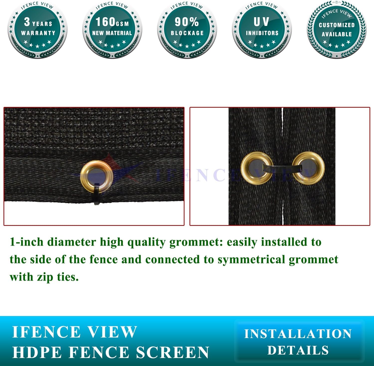 Ifenceview 20' x 12' Black Fence Privacy Screen Fence Cover Panels Mesh Net for Construction Site Yard Driveway Garden Pergolas Gazebos Railing Canopy Awning 165 GSM