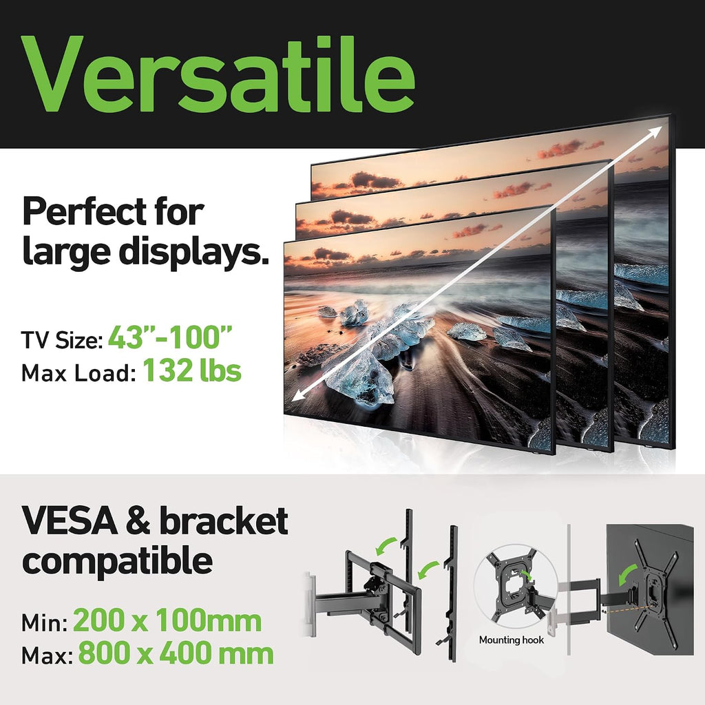 Heavy Duty Dual Arm Articulating TV Wall Mount Bracket for Samsung The Frame 2024 (LS03D) QN55LS03D 55 Inch TV - Tilt & Swivel with Reduced Glare