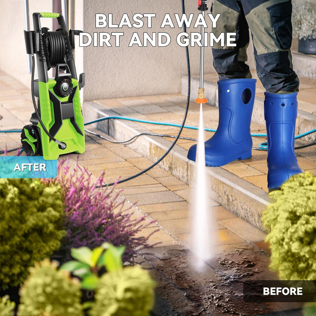 Pressure Washer 5000 PSI Adjustable Pressure, Power Wahser Powered with 33ft Pressure Hose, 4 Nozzles and 500ml Foam Cannon, Cleaner Machine for Home, Car, Green