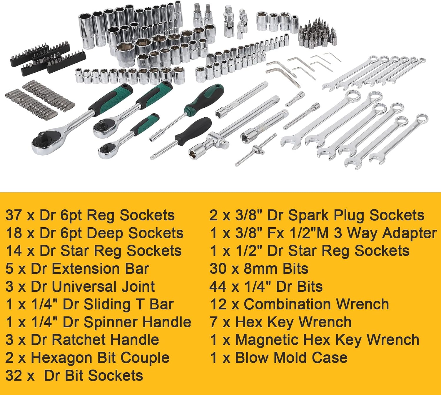 216-Piece Mechanics Tool, Juego De Herramientas, Set Socket Wrench Kit, with 72-Tooth Ratchet, Metric Sockets & Extensions, Automotive Repair Tool Kit for Car Home Garage Maintenance