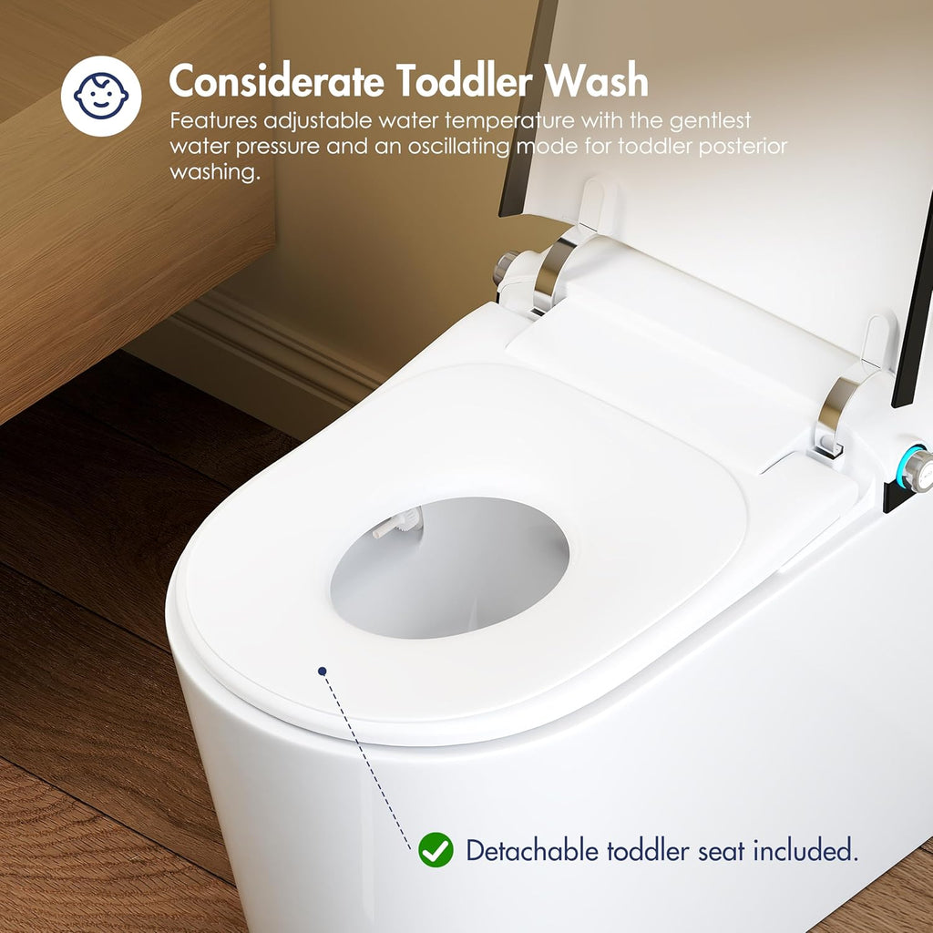 Smart Toilet with Bidet Built in, Eridanus One Piece Bidet Toilet for Bathrooms, Warm Water Wash & Dryer, Foot Sensor Flush, Elongated Heated Seat, Auto Open/Close with Digital Display, White & Black