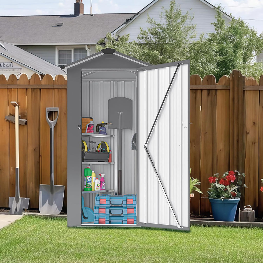 Metal Garden Storage Shed with Lockable Door, Garden Tool Shed with Adjustable Shelves (Black)