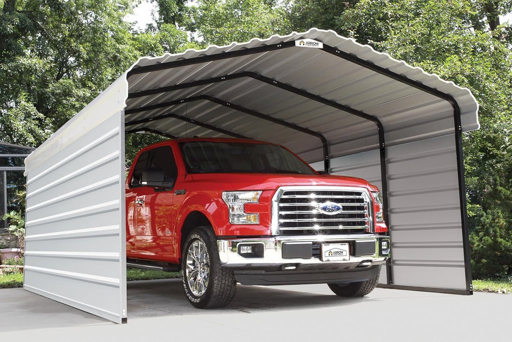 Arrow Carports Galvanized Steel Carport, with 2-Sided Enclosure, Compact Car Metal Carport Kit, 12' x 20' x 7', Eggshell