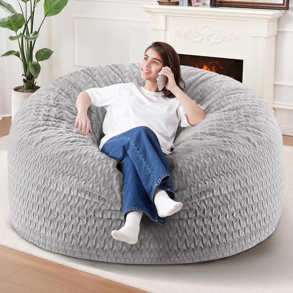 5FT Bean Bag Chair,Giant Bean Bag Chairs for Adults,Big Bean Bags with Memory Foam Filled, Large Beanbag Chairs with Chevron Plush Cover-Light Grey