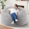 5FT Bean Bag Chair,Giant Bean Bag Chairs for Adults,Big Bean Bags with Memory Foam Filled, Large Beanbag Chairs with Chevron Plush Cover-Light Grey
