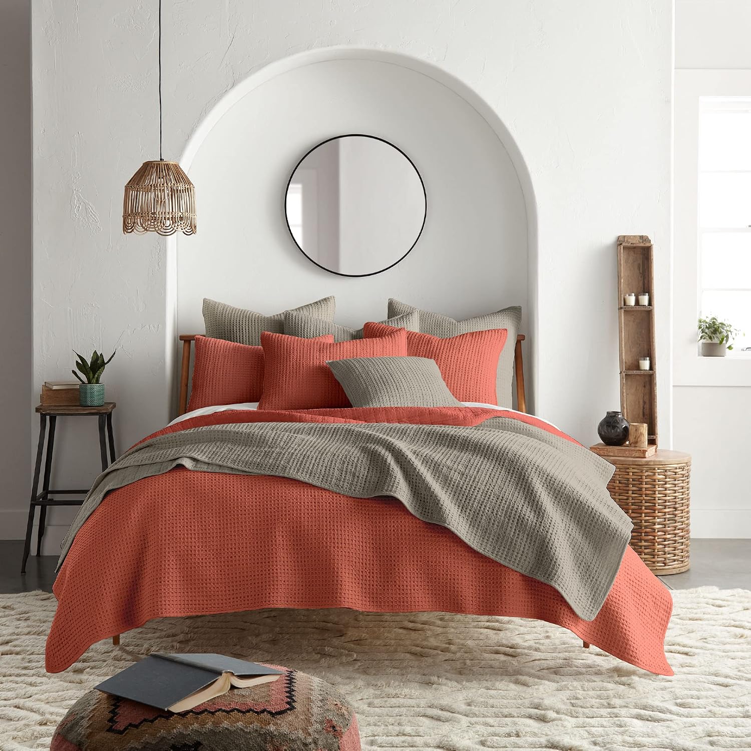 Levtex Home Mills Waffle Full/Queen Quilt Set (88x92in) with 2 Pillow Shams (26x20in) - Adobe - 100% Cotton Full/Queen Size Quilt Bedding Set - Lightweight, Soft, Pre-Washed