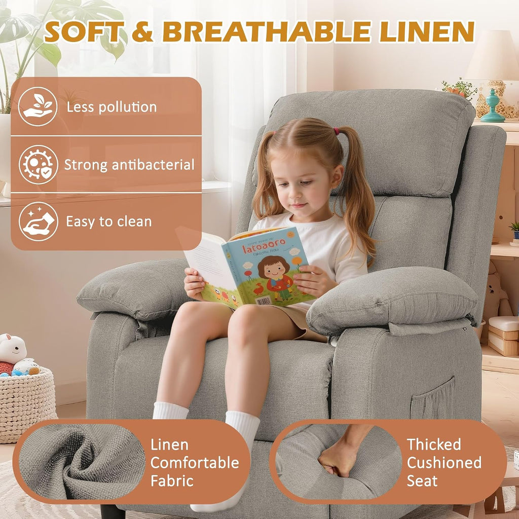 Korser Recliner Chair, Living Room Chairs for Adults, Padded Deep Seat Reading Chair with Side Pockets, Small Recliners for Small Spaces, Lounge Chair for Living Room, Bedroom, and RV (Linen)