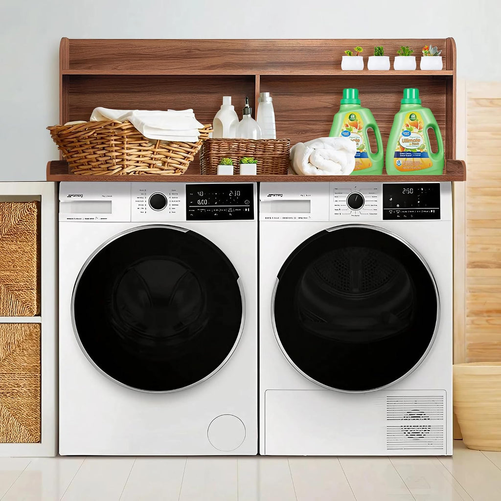 Royxen Laundry Countertop with 20' Shelf Universal Fit, Washer and Dryer Countertop with Storage Space, Laundry Room Storage (Walnut)