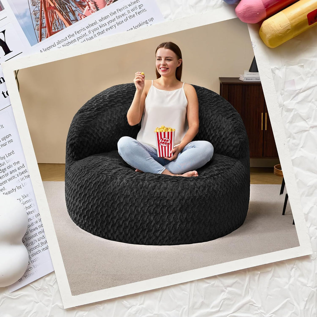 Hobestluk Bean Bag Chair Giant Bean Bag Chairs for Adults Big Bean Bag Chair with Memory Foam Filler Adults Large Beanbag with Faux Fur Cover for Bedroom (Chevron Black,Oversize)