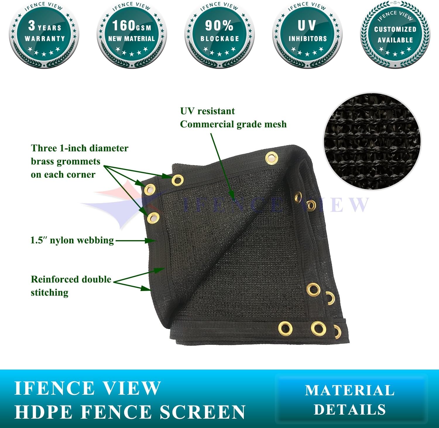 Ifenceview 20' x 12' Black Fence Privacy Screen Fence Cover Panels Mesh Net for Construction Site Yard Driveway Garden Pergolas Gazebos Railing Canopy Awning 165 GSM