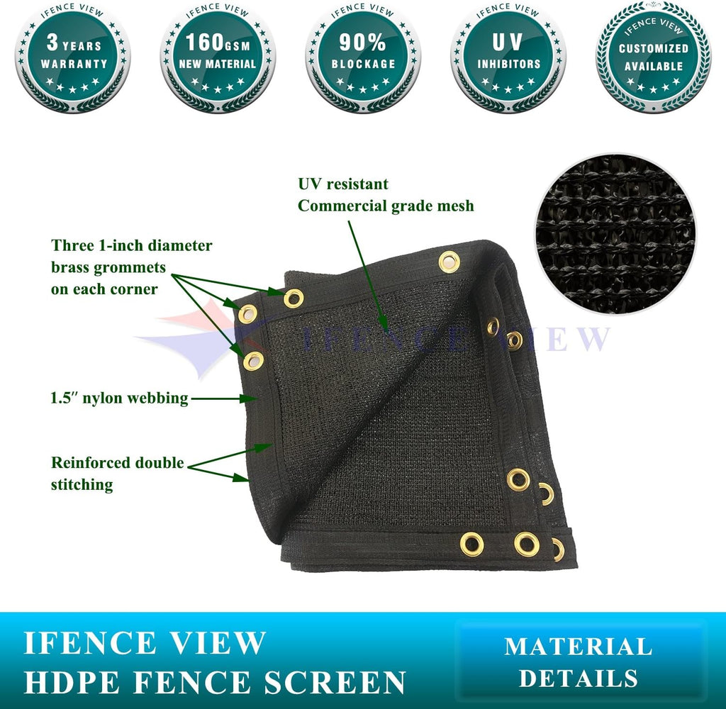 Ifenceview 12' x 20' Black Fence Privacy Screen Fence Cover Panels Mesh Net for Construction Site Yard Driveway Garden Pergolas Gazebos Railing Canopy Awning 165 GSM