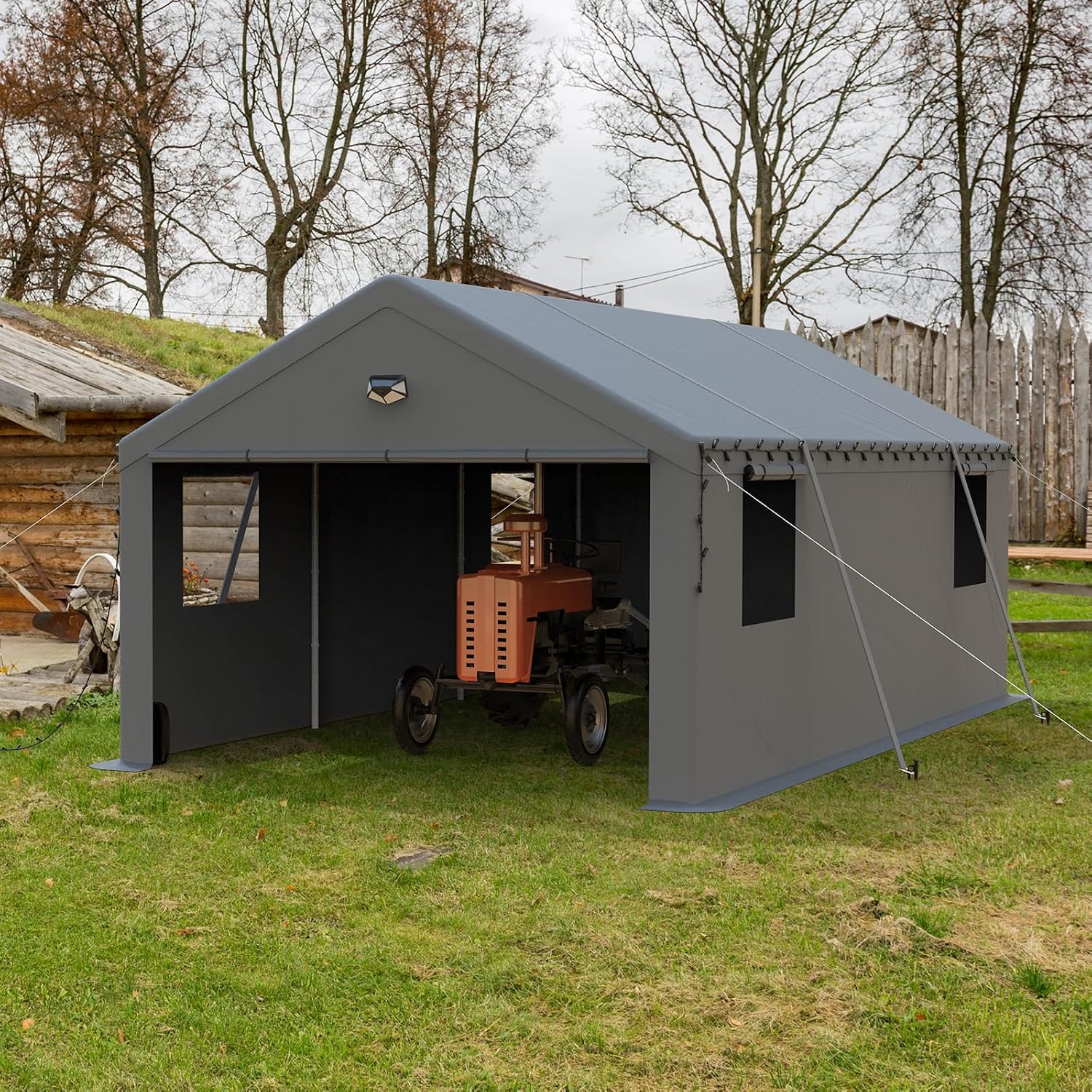 Carports Canopy Heavy Duty, Portable Garage with Sidewalls (13x25, Grey)